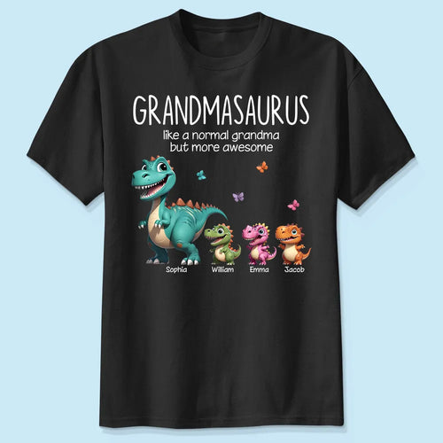 Grandmasaurus And Kids 3D Effect Dinosaurs Personalized Dark Color Shirt, Mother's Day Gift For Grandma