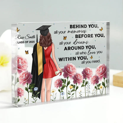 Graduation Senior 3D Effect Birth Month Flowers Personalized Rectangle Acrylic Block Plaque, Graduation Gift