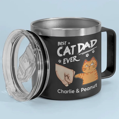 Best Cat Dad Ever Fist Bump Personalized Stainless Steel Tumbler With Handle, Funny 2025 Father's Day Gift For Cat Dad