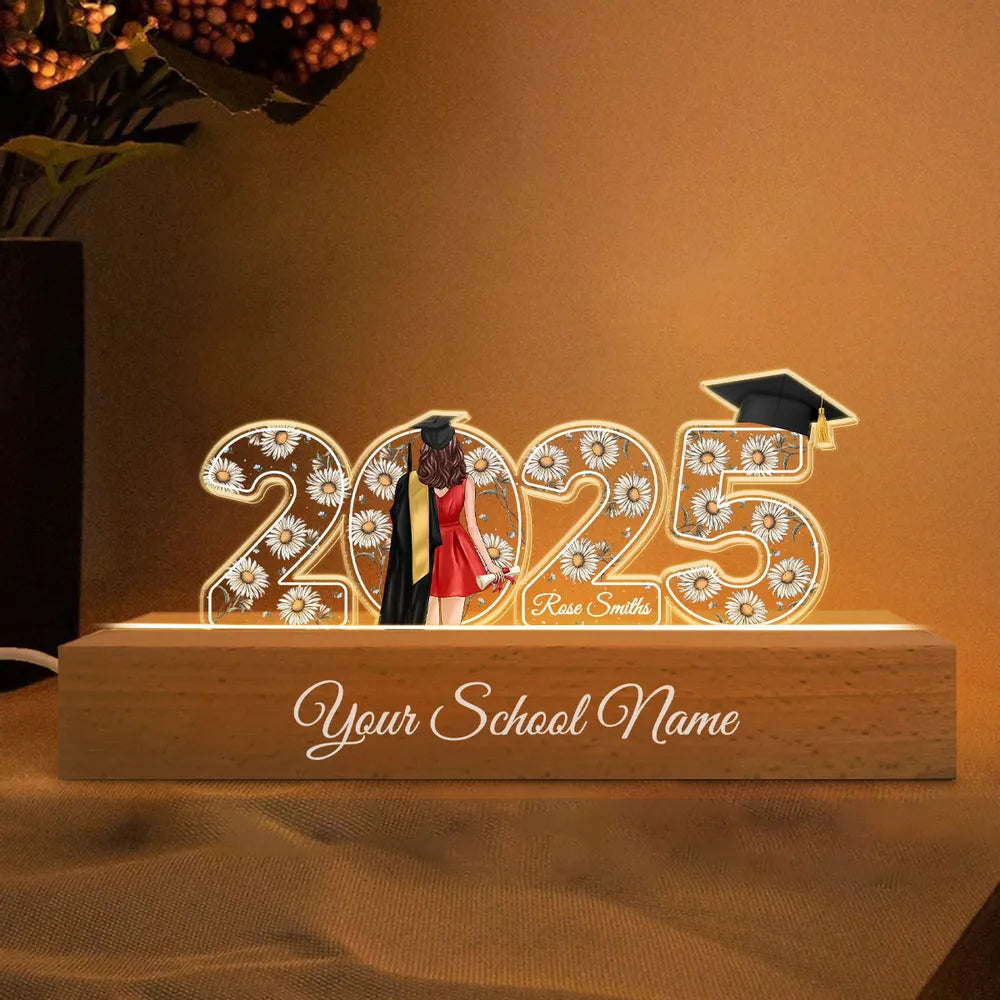 2025 Graduation Senior Birth Month Flowers Personalized Custom Shape Acrylic Block LED Night Light, Graduation Gift