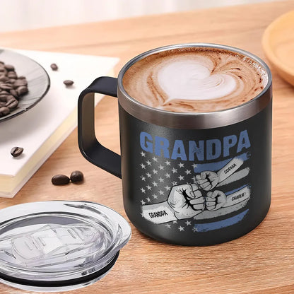 Grandpa Fist Bump Nation Flag Personalized Stainless Steel Tumbler With Handle