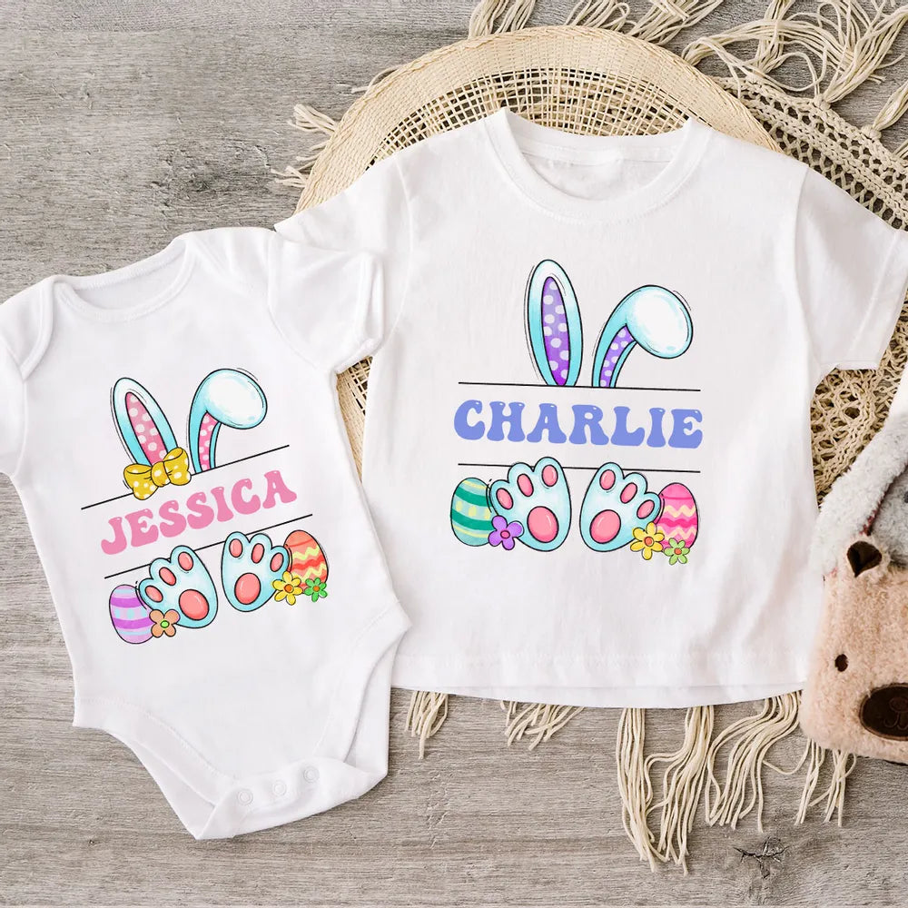 Cute Easter Bunny Personalized Baby Onesie Baby Shirt - Custom Baby Name