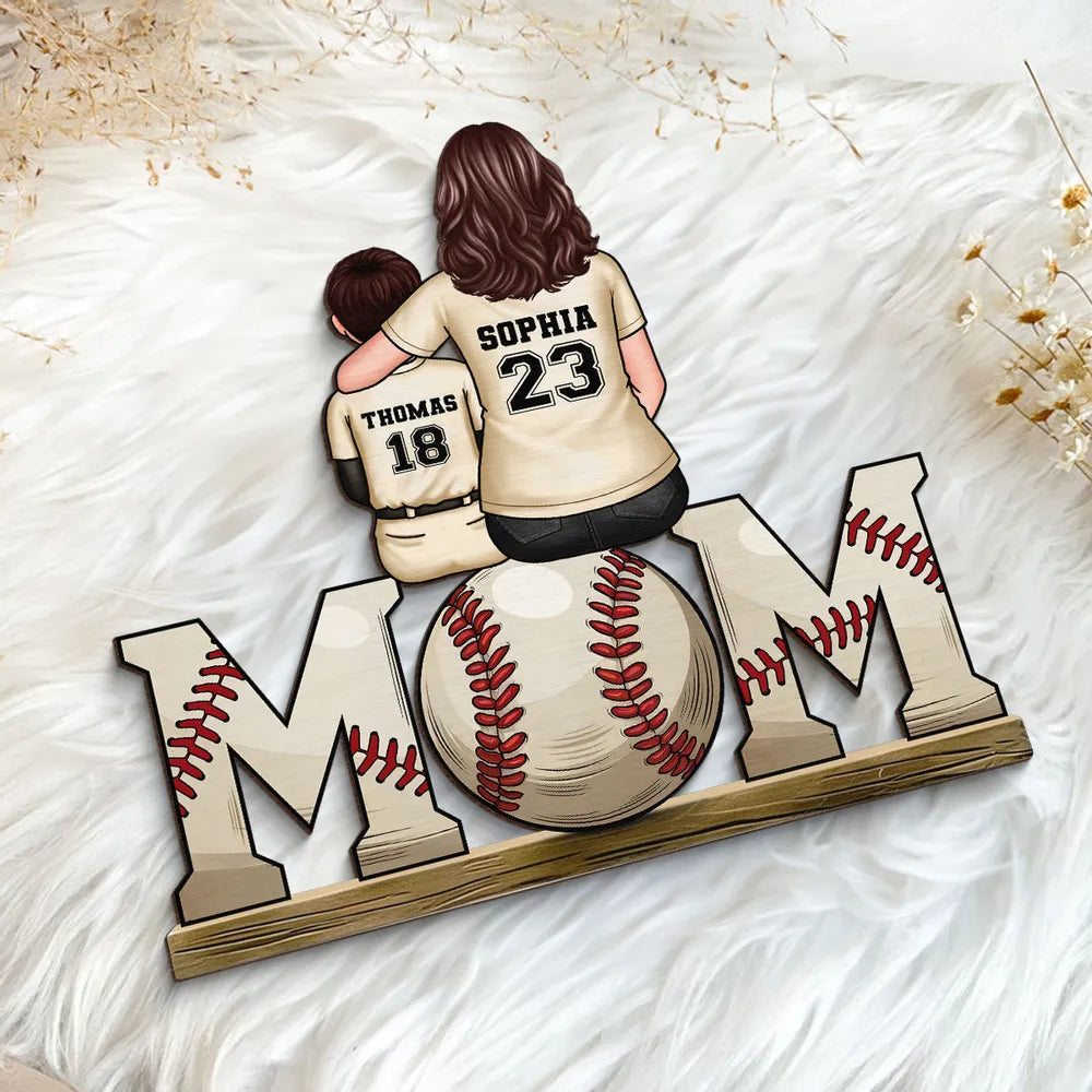 Baseball, Softball Mom And Kids Personalized Standing Wooden Plaque, Mother's Day Gift