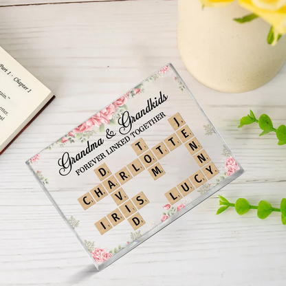 Grandma Grandpa Grandparents & Grandkids Forever Linked Together Crossword Puzzle Personalized Rectangle Acrylic Block