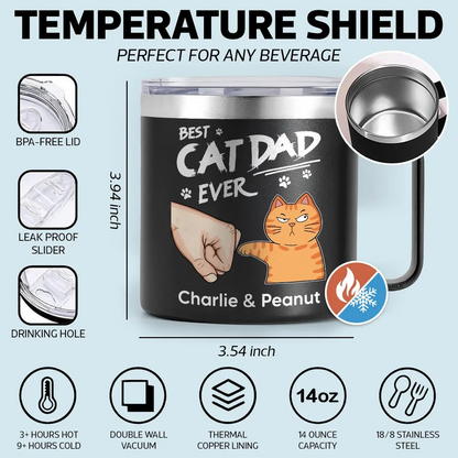Best Cat Dad Ever Fist Bump Personalized Stainless Steel Tumbler With Handle, Funny 2025 Father's Day Gift For Cat Dad