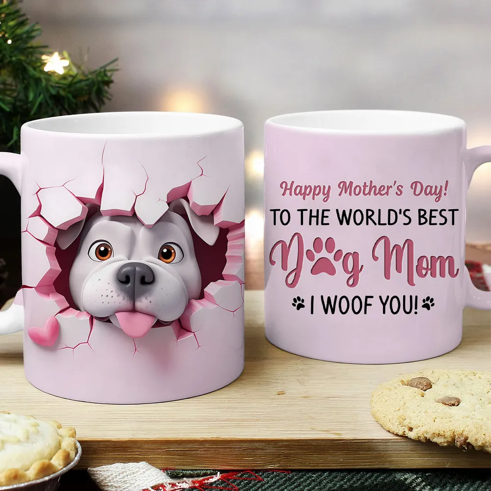 Happy Mother's Day Dog Mom 3D Effect Personalized Mug, Mother's Day, Birthday Gift for Dog Moms