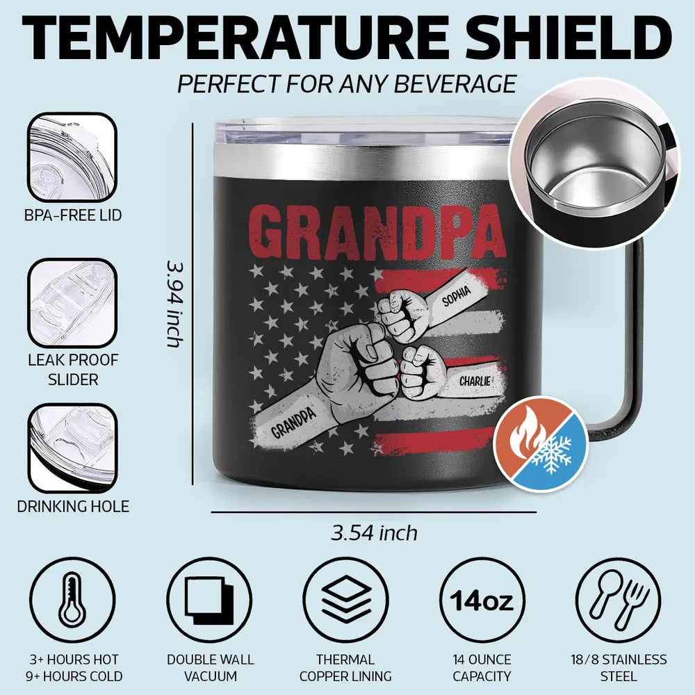 Grandpa Fist Bump Nation Flag Personalized Stainless Steel Tumbler With Handle