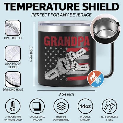 Grandpa Fist Bump Nation Flag Personalized Stainless Steel Tumbler With Handle