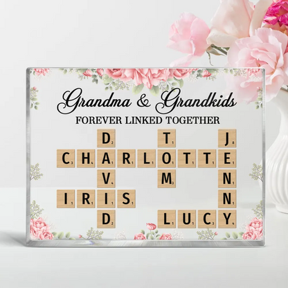 Grandma Grandpa Grandparents & Grandkids Forever Linked Together Crossword Puzzle Personalized Rectangle Acrylic Block