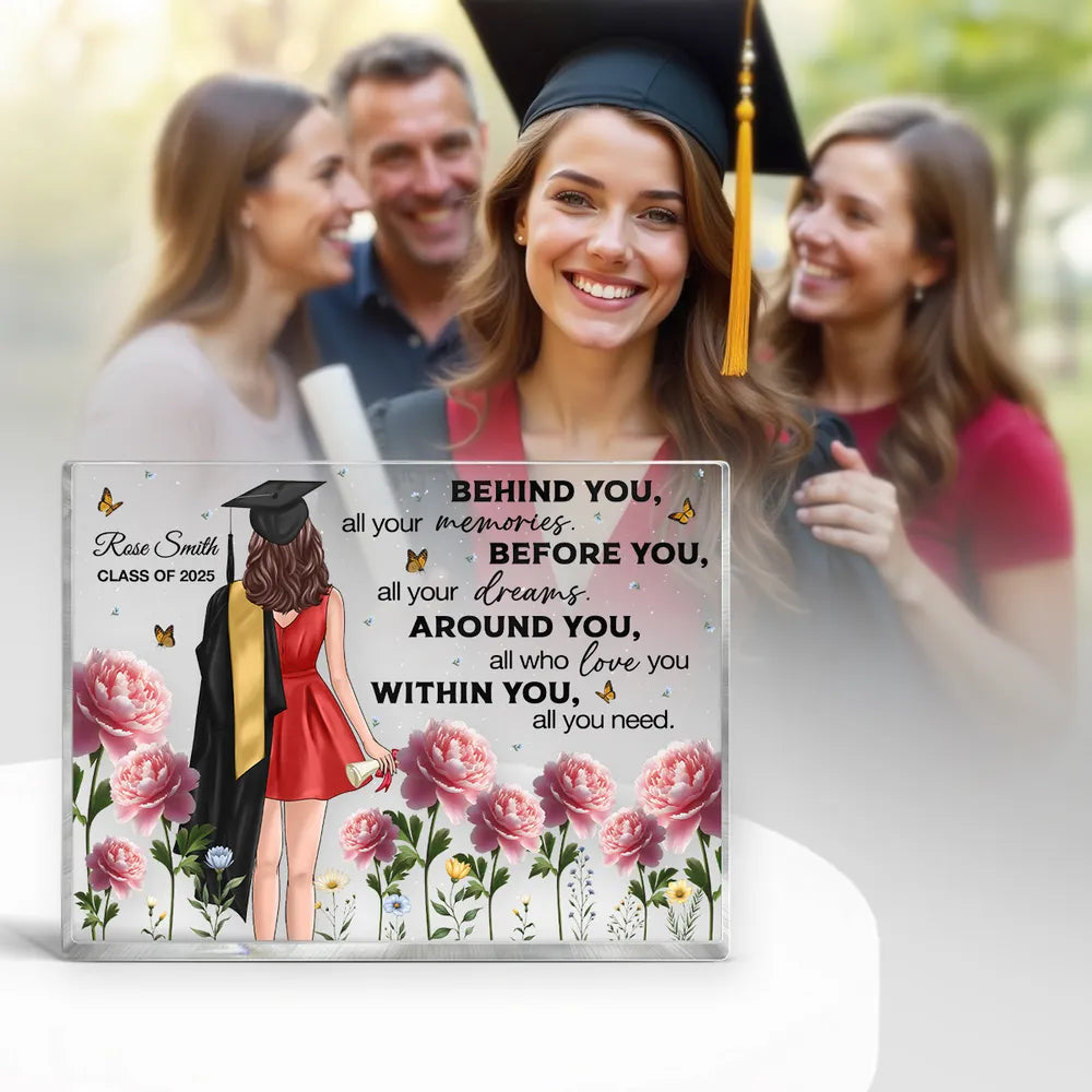 Graduation Senior 3D Effect Birth Month Flowers Personalized Rectangle Acrylic Block Plaque, Graduation Gift