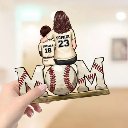 Baseball, Softball Mom And Kids Personalized Standing Wooden Plaque, Mother's Day Gift