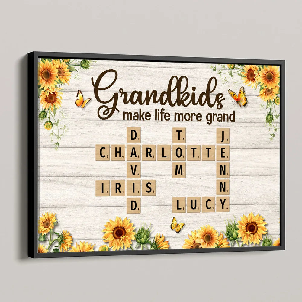 Grandkids Make Life More Grand Crossword Puzzle Sunflower Personalized Poster, Gift For Grandma