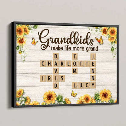 Grandkids Make Life More Grand Crossword Puzzle Sunflower Personalized Poster, Gift For Grandma
