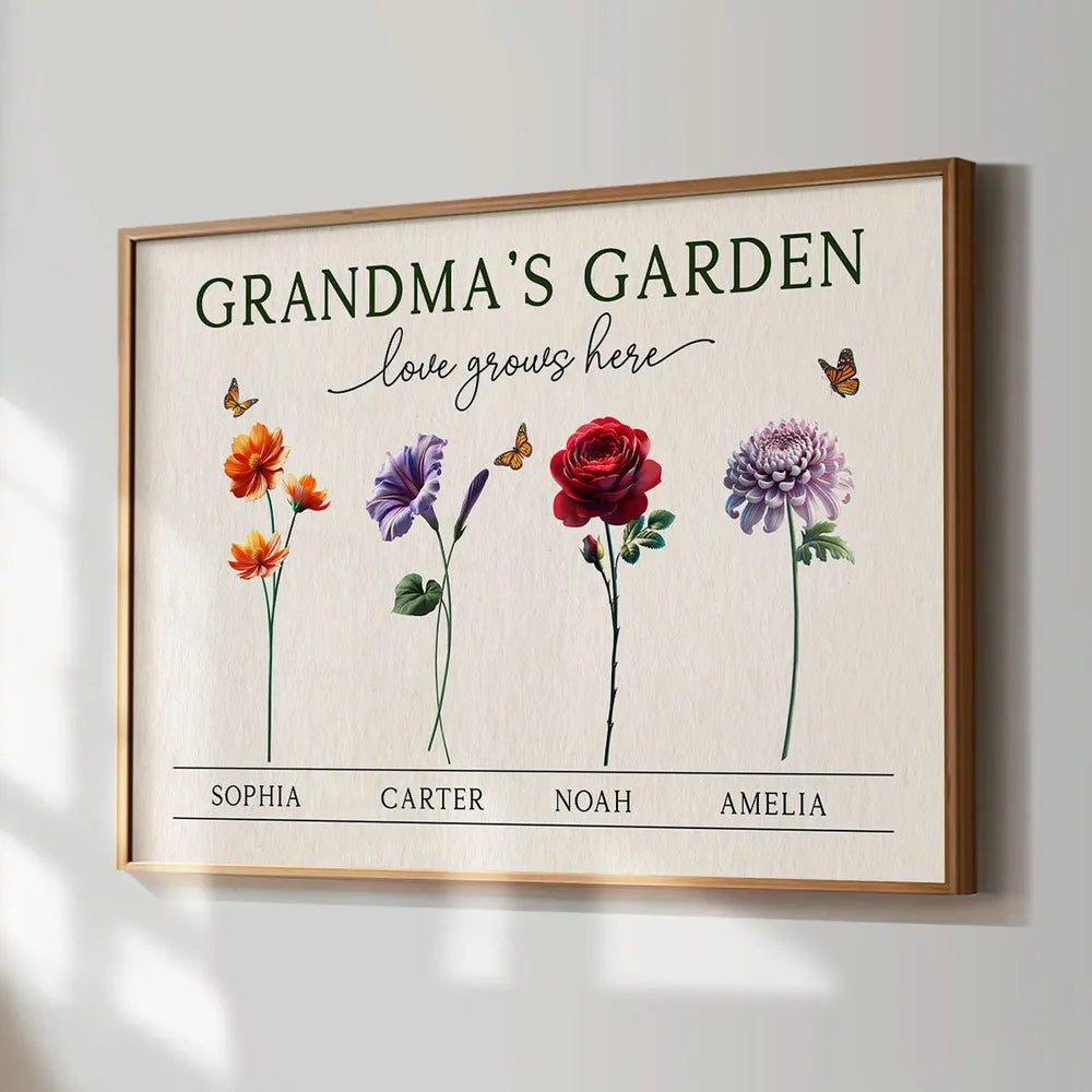 Grandma's Garden 3D Effect Birth Month Flower Personalized Poster, Mother's Day Gift For Grandma