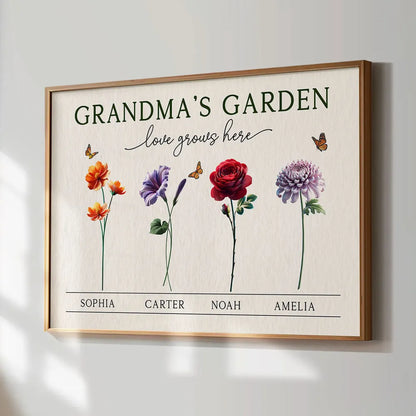Grandma's Garden 3D Effect Birth Month Flower Personalized Poster, Mother's Day Gift For Grandma