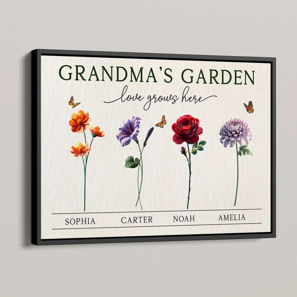 Grandma's Garden 3D Effect Birth Month Flower Personalized Poster, Mother's Day Gift For Grandma