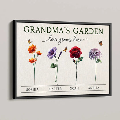 Grandma's Garden 3D Effect Birth Month Flower Personalized Poster, Mother's Day Gift For Grandma