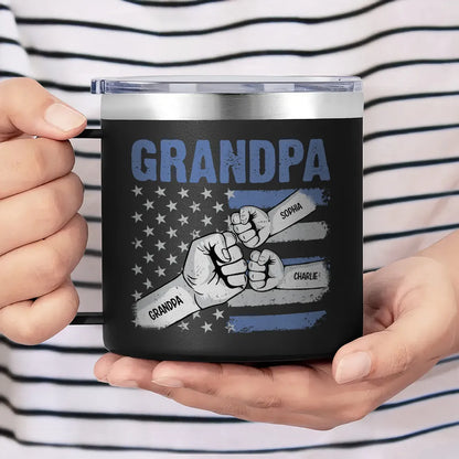 Grandpa Fist Bump Nation Flag Personalized Stainless Steel Tumbler With Handle