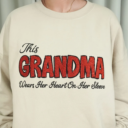 Personalized 'This Grandma Wears Her Heart On Her Sleeve' Sweatshirt with Side Bow, Heartfelt Gift for Mom & Grandma