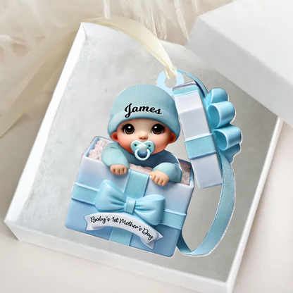 Baby Inside Gift Box 3D Effect Personalized Acrylic Ornament, Lovely Keepsake to Celebrate Baby's First Mother's Day, Gift for new moms