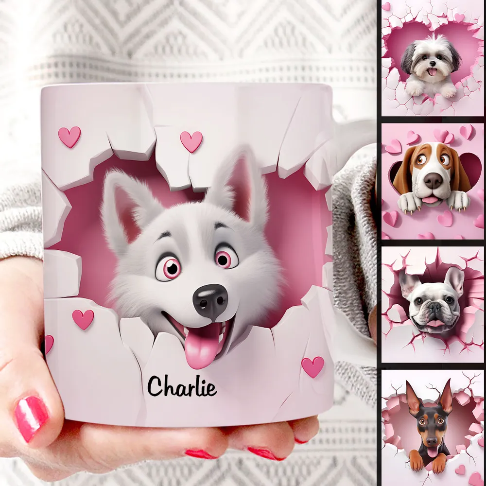 Cute Dog 3D Effect Personalized Mug, Mother's Day, Birthday Gift for Dog Moms