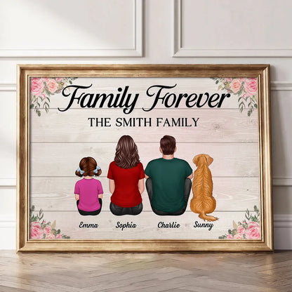 Family Forever Floral Personalized Poster, Gift For Mom