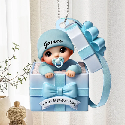 Baby Inside Gift Box 3D Effect Personalized Acrylic Ornament, Lovely Keepsake to Celebrate Baby's First Mother's Day, Gift for new moms