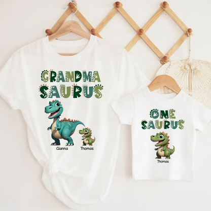 3D Effect Grandmasaurus And Babysaurus Personalized Shirts [Set Of 2 Shirts]