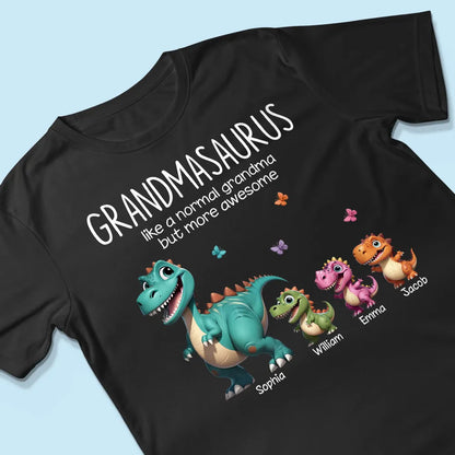 Grandmasaurus And Kids 3D Effect Dinosaurs Personalized Dark Color Shirt, Mother's Day Gift For Grandma