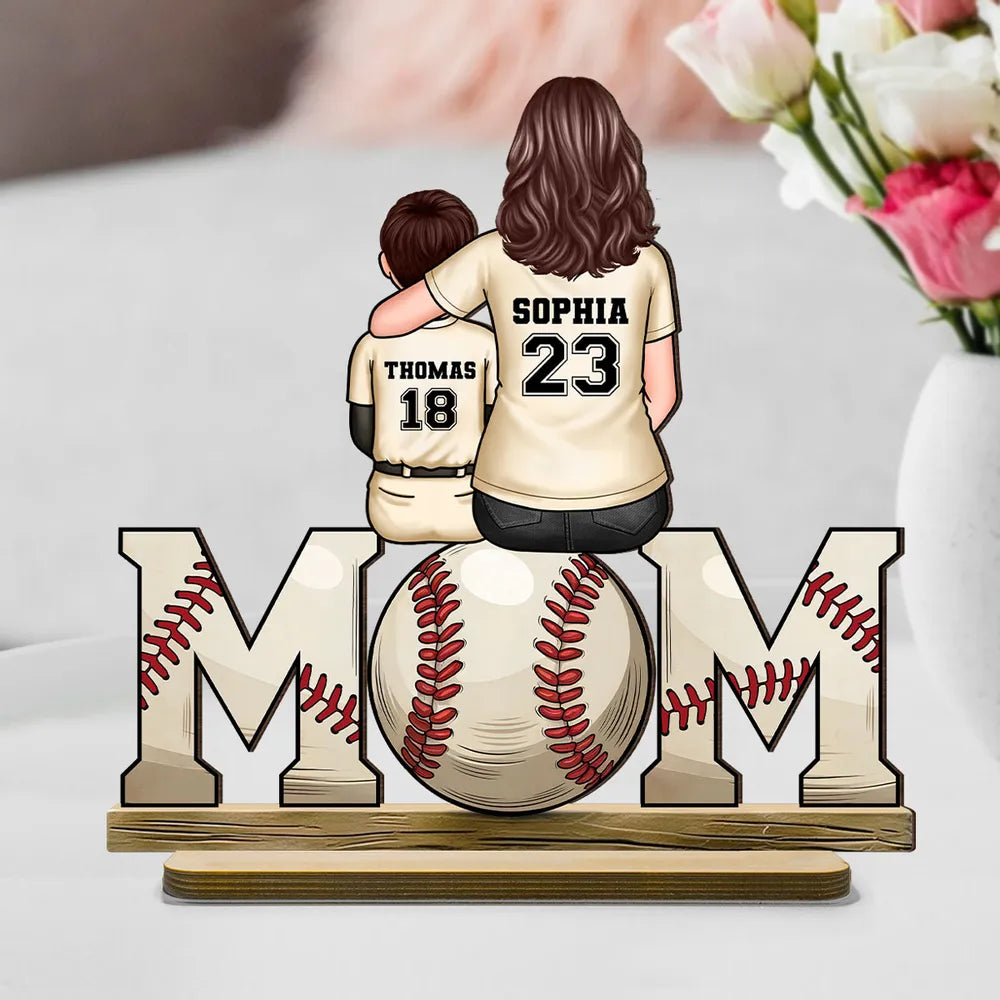 Baseball, Softball Mom And Kids Personalized Standing Wooden Plaque, Mother's Day Gift