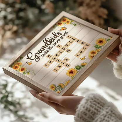 Grandkids Make Life More Grand Crossword Puzzle Sunflower Personalized Poster, Gift For Grandma