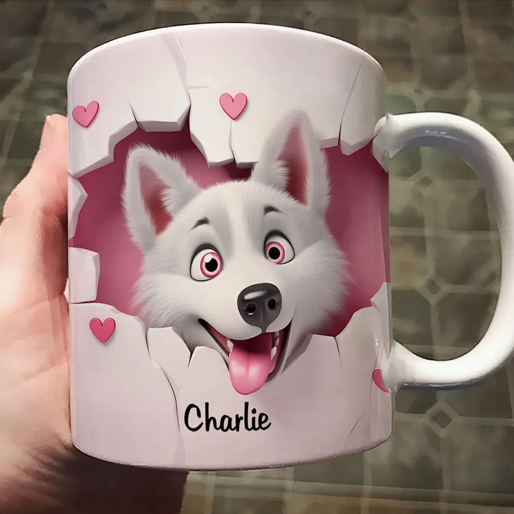 Cute Dog 3D Effect Personalized Mug, Mother's Day, Birthday Gift for Dog Moms