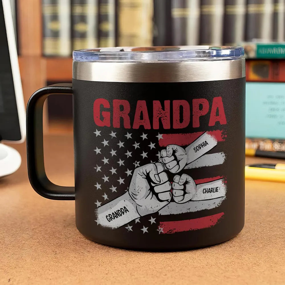 Grandpa Fist Bump Nation Flag Personalized Stainless Steel Tumbler With Handle