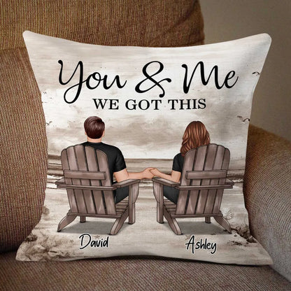 Retro Vintage Back View Couple Sitting Beach Landscape Personalized Pillow