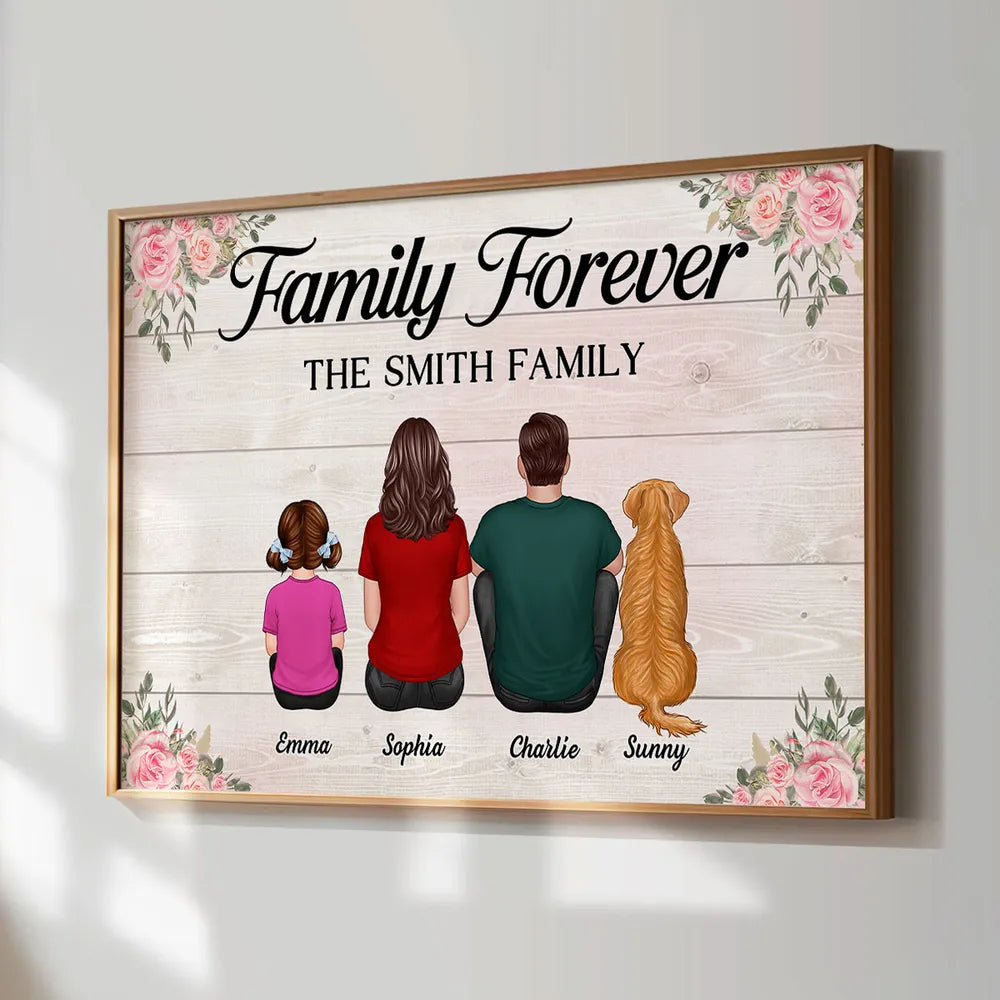 Family Forever Floral Personalized Poster, Gift For Mom