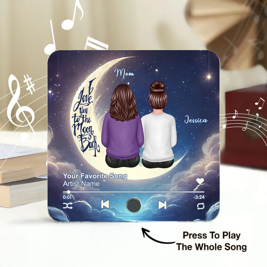 Mom & Daughter Sitting On The Moon Personalized Music Fridge Magnet, Perfect 2025 Mother's Day Gift For Mom