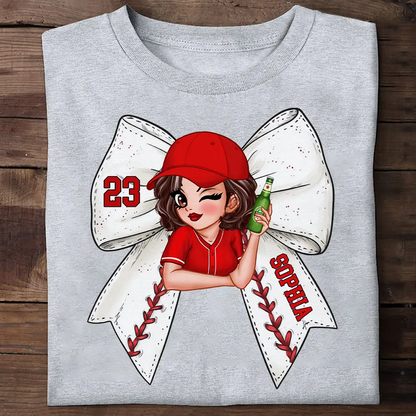 Baseball Bow With Jersey Number Personalized Shirt, Perfect Gift For Her, For Baseball Wife, For Baseball Mom