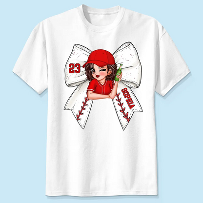 Baseball Bow With Jersey Number Personalized Shirt, Perfect Gift For Her, For Baseball Wife, For Baseball Mom