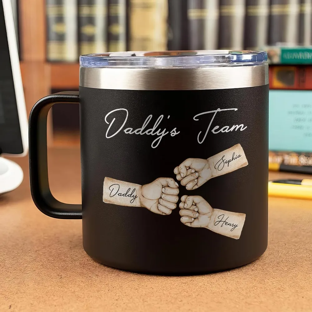Daddy's Team Fist Bump Personalized Stainless Steel Tumbler With Handle