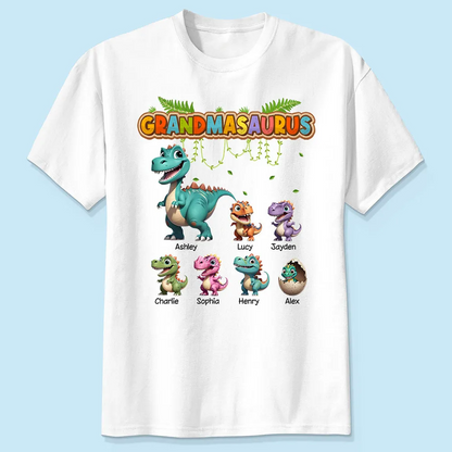 Grandmasaurus And Kids Colorful 3D Effect Cute Dinosaurs Personalized Shirt, Mother's Day Gift For Grandma