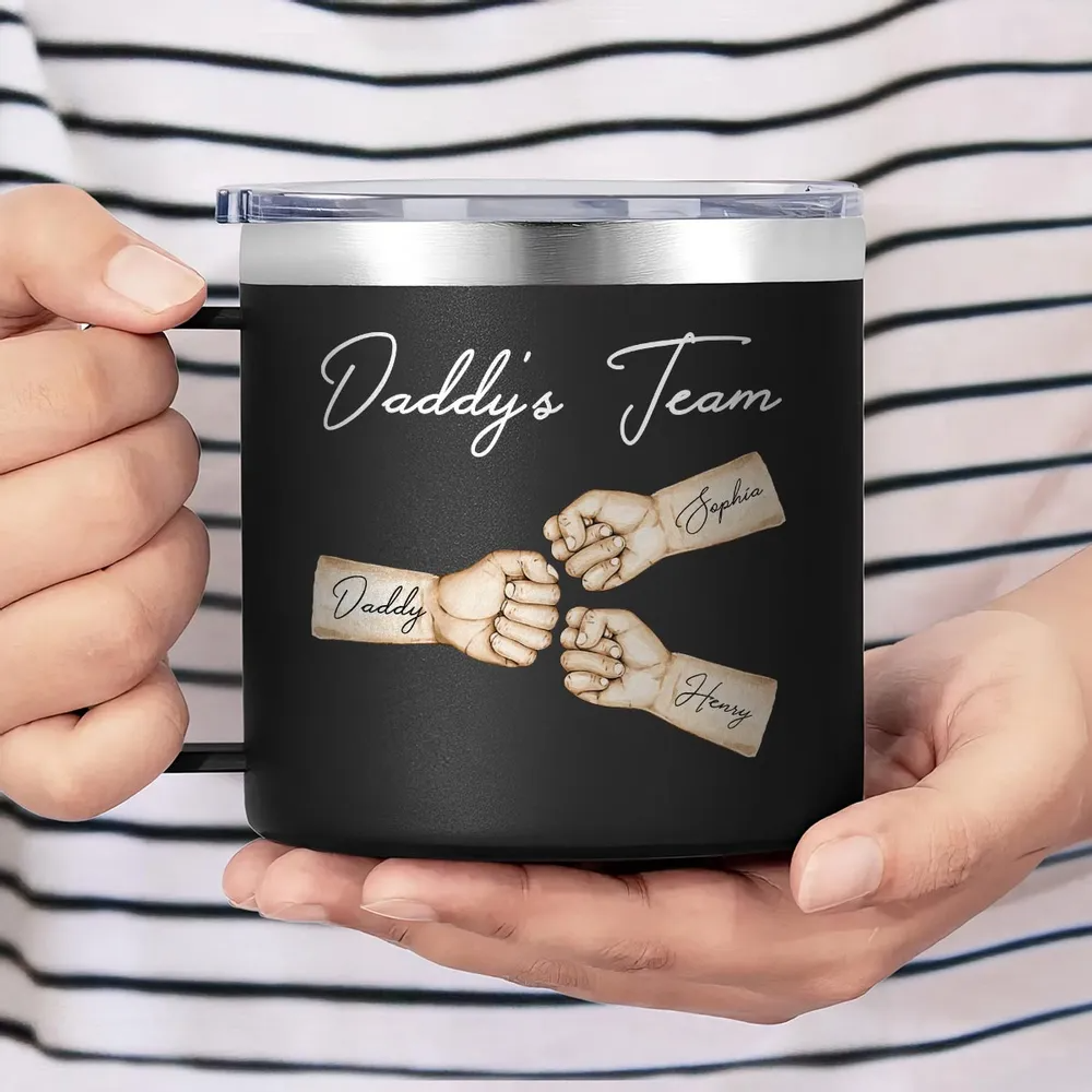 Daddy's Team Fist Bump Personalized Stainless Steel Tumbler With Handle