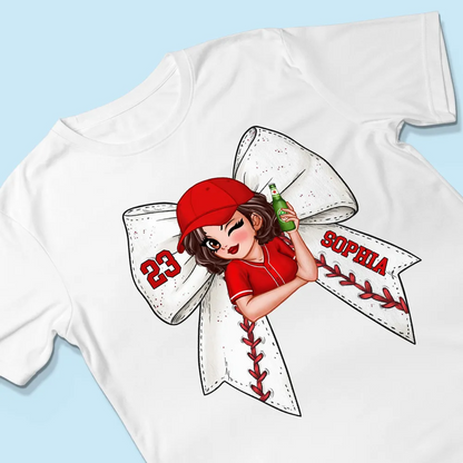 Baseball Bow With Jersey Number Personalized Shirt, Perfect Gift For Her, For Baseball Wife, For Baseball Mom