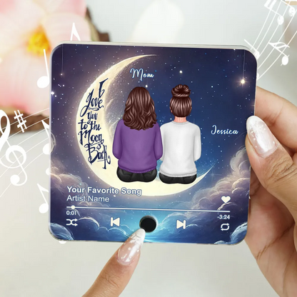 Mom & Daughter Sitting On The Moon Personalized Music Fridge Magnet, Perfect 2025 Mother's Day Gift For Mom