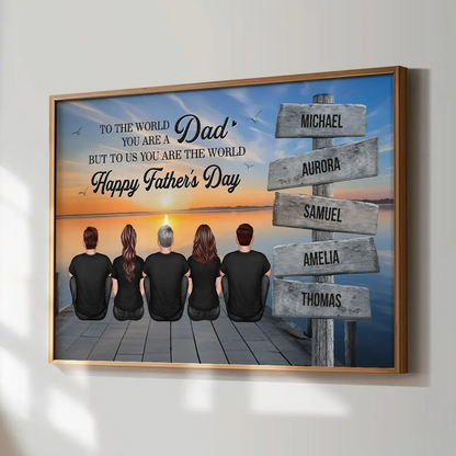 Dad And Family Sitting Sign Posts Personalized Poster, Gift For Dad