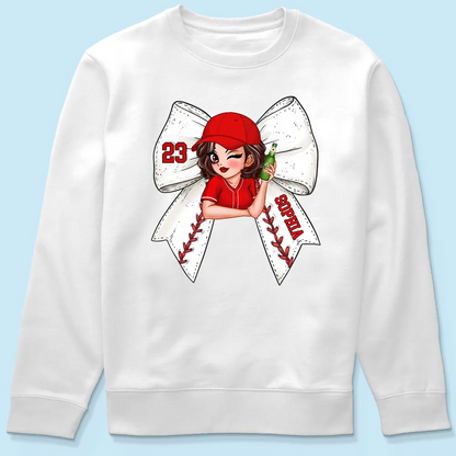 Baseball Bow With Jersey Number Personalized Shirt, Perfect Gift For Her, For Baseball Wife, For Baseball Mom