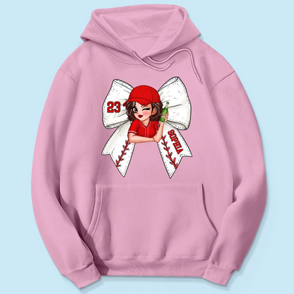 Baseball Bow With Jersey Number Personalized Shirt, Perfect Gift For Her, For Baseball Wife, For Baseball Mom