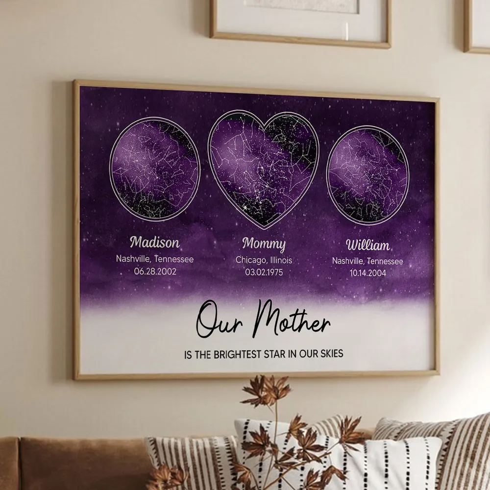 Mom The Brightest Star Custom Star Map by Location & Date, Real Astronomical Data, Personalized Poster Gift for Mom from Daughter, Mother's Day Gift for Mom from Son