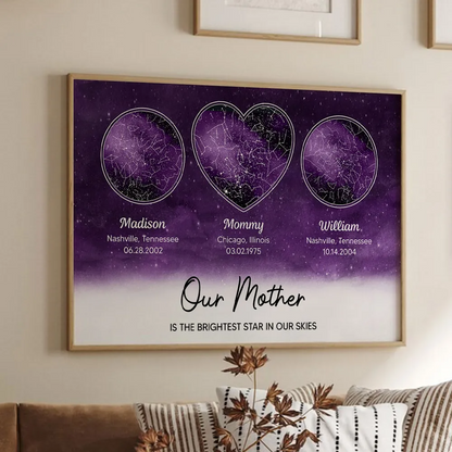 Mom The Brightest Star Custom Star Map by Location & Date, Real Astronomical Data, Personalized Poster Gift for Mom from Daughter, Mother's Day Gift for Mom from Son