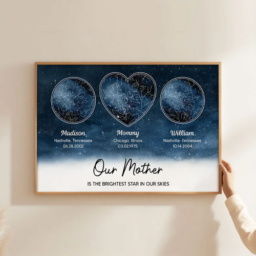 Mom The Brightest Star Custom Star Map by Location & Date, Real Astronomical Data, Personalized Poster Gift for Mom from Daughter, Mother's Day Gift for Mom from Son