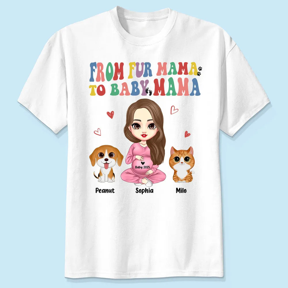 From Fur Mama To Baby Mama Personalized Shirt, Dog Mom Cat Mom, Custom Pregnancy Reveal Shirt, Mother's Day Gift For Expecting Moms